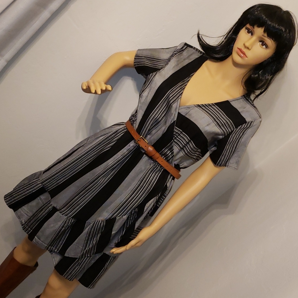 Francesca's Blue Rain black/gray faux wrap dress
